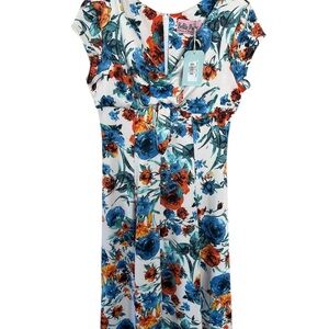 Bettie Paige Trevi Fountain Floral Cap Sleeve Dress New 14 RABF VLV Retro